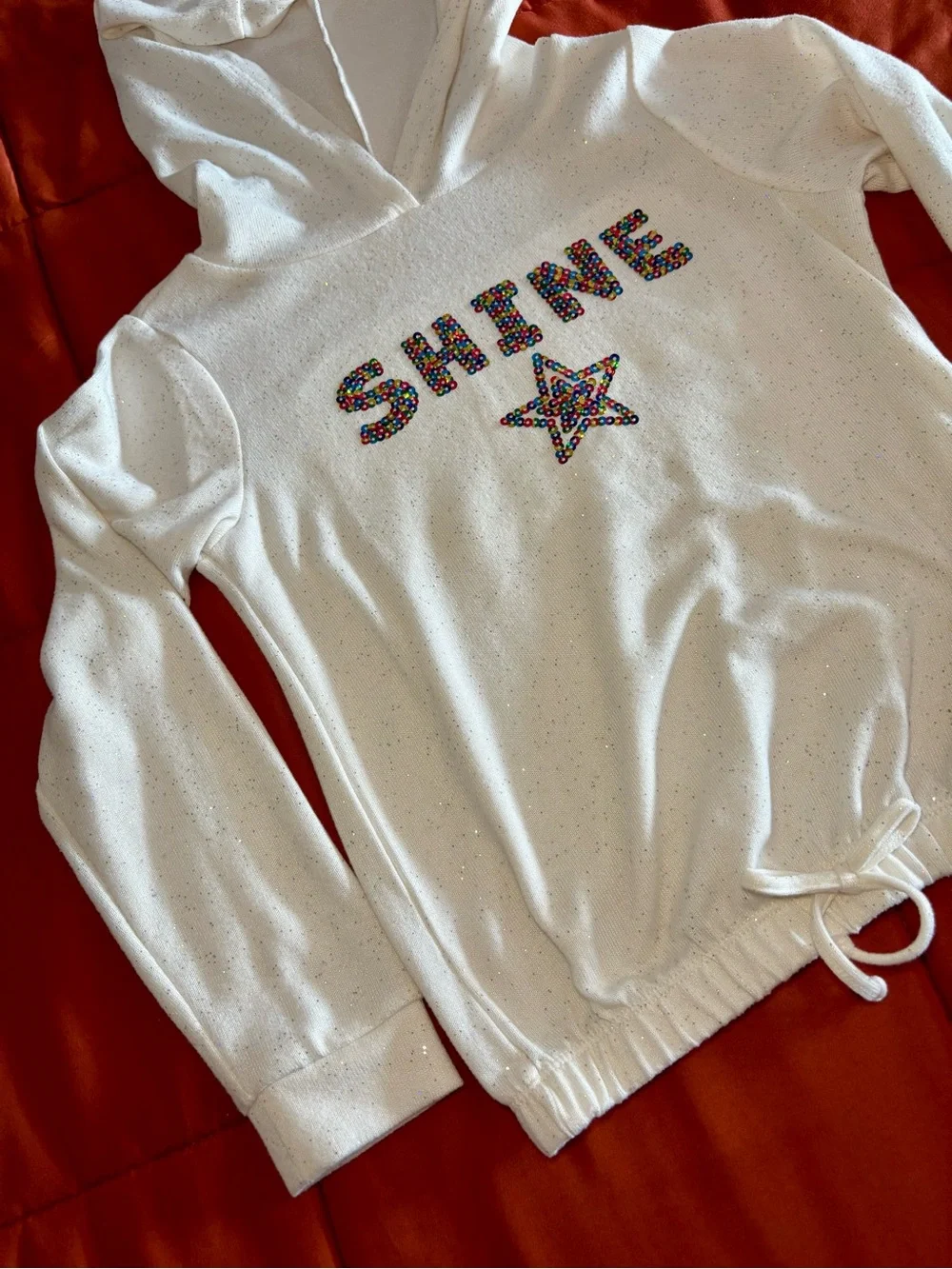 It's Our Time White Hooded Sweatshirt with Multicolor Sequin 'SHINE'